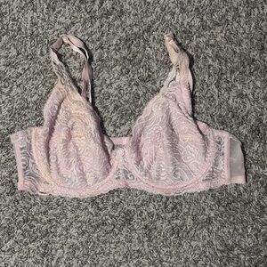 QT Unlined Mesh Balconette Bra Pink Size 42c